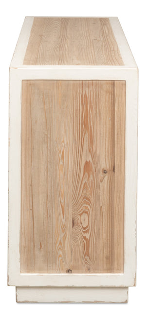 Sarreid Connor Center Drawer Console - Antique White With Weathered Top, Stylish Reclaimed Fir Design White  53456