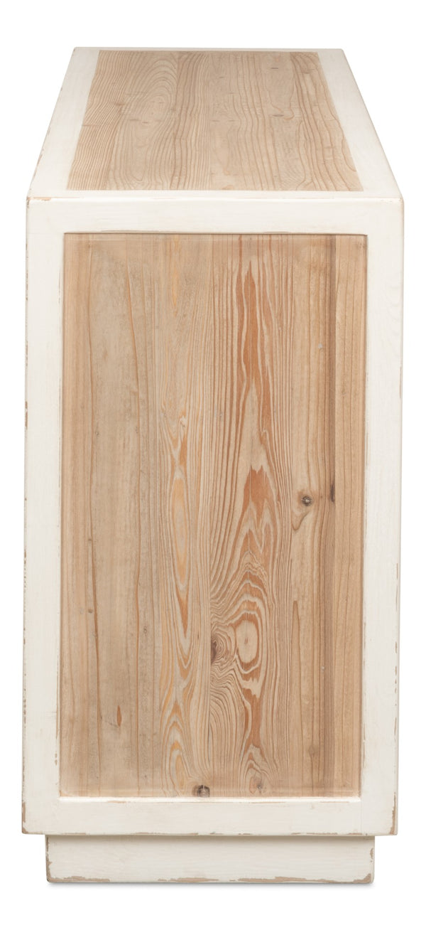 Sarreid Connor Center Drawer Console - Antique White With Weathered Top, Stylish Reclaimed Fir Design White  53456