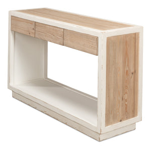 Sarreid Connor Center Drawer Console - Antique White With Weathered Top, Stylish Reclaimed Fir Design White  53456