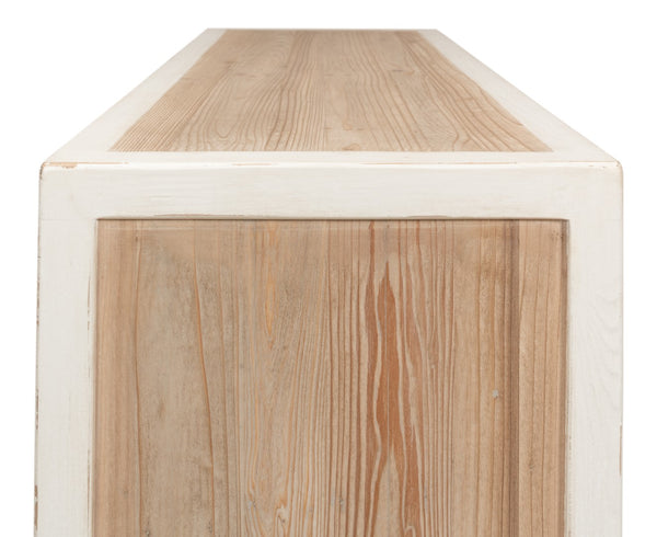 Sarreid Connor Center Drawer Console - Antique White With Weathered Top, Stylish Reclaimed Fir Design White  53456