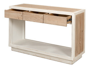 Sarreid Connor Center Drawer Console - Antique White With Weathered Top, Stylish Reclaimed Fir Design White  53456