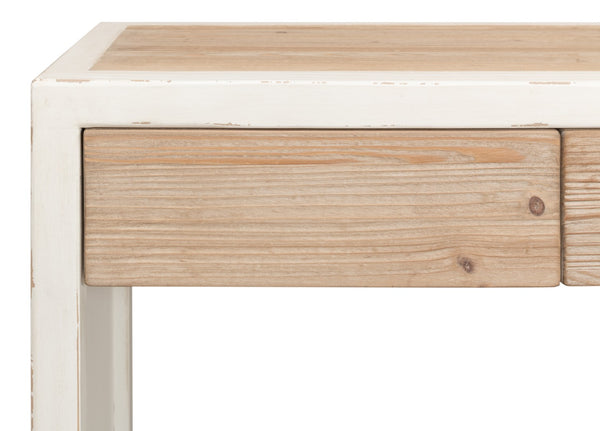 Sarreid Connor Center Drawer Console - Antique White With Weathered Top, Stylish Reclaimed Fir Design White  53456