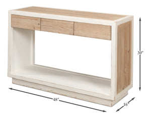 Sarreid Connor Center Drawer Console - Antique White With Weathered Top, Stylish Reclaimed Fir Design White  53456