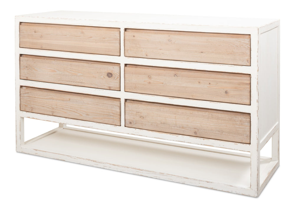 Sarreid Connor Sideboard - Rustic Antique White Finish With Weathered Drawers, Reclaimed Fir Charm White  53459