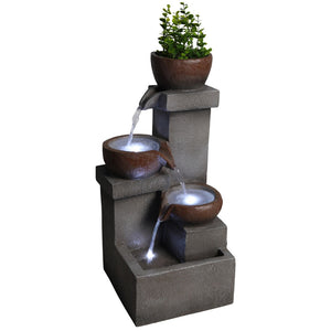 English Elm Outdoor Cascading Tiered Resin Stone Fountain with Led Lights and Integrated Planter W5397P462032