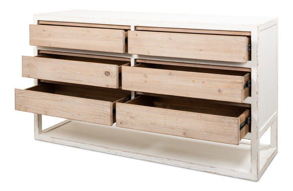 Sarreid Connor Sideboard - Rustic Antique White Finish With Weathered Drawers, Reclaimed Fir Charm White  53459