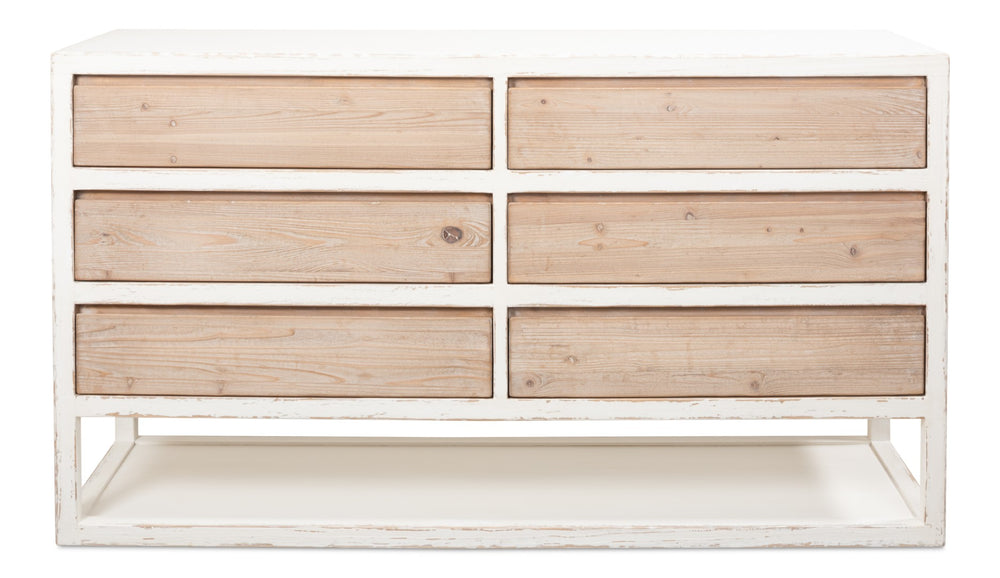 Sarreid Connor Sideboard - Rustic Antique White Finish With Weathered Drawers, Reclaimed Fir Charm White  53459