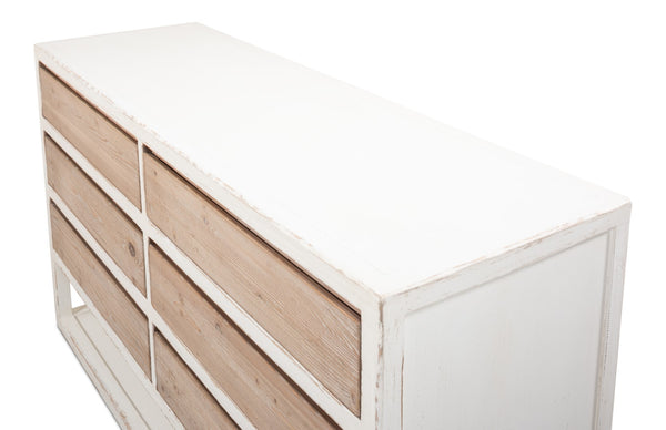 Sarreid Connor Sideboard - Rustic Antique White Finish With Weathered Drawers, Reclaimed Fir Charm White  53459
