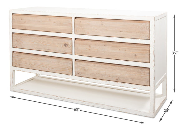 Sarreid Connor Sideboard - Rustic Antique White Finish With Weathered Drawers, Reclaimed Fir Charm White  53459