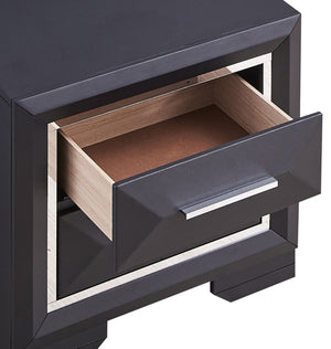 English Elm Liverpool Black Nightstand with Brushed Steel Accents, 2 Drawers, Dovetail Joints, Fully Assembled, Compact Elegance B078P285995
