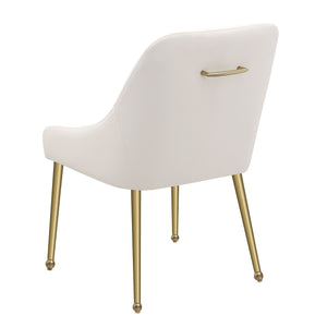 English Elm Lichton Velvet Upholstered Dining Side Chair Set of 2 with Foam Padding, Brass Legs & Back Handle Ivory+Gold B062P299932