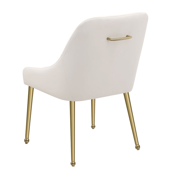 English Elm Lichton Velvet Upholstered Dining Side Chair Set of 2 with Foam Padding, Brass Legs & Back Handle Ivory+Gold B062P299932
