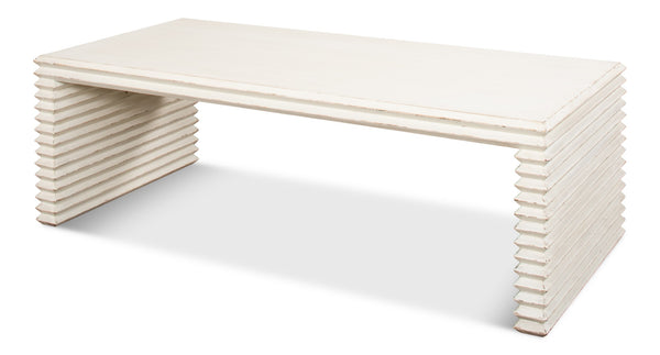 Sarreid Stacked Cocktail Table: Charming Antique White Finish With Reclaimed Pine For Timeless Elegance White  53464-3
