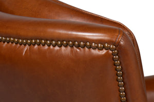 Sarreid Baker Vintage Havana Leather Swivel Chair - Elegant Wood Frame With Stylish Nailhead Detailing Brown  53468