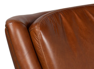 Sarreid Baker Vintage Havana Leather Swivel Chair - Elegant Wood Frame With Stylish Nailhead Detailing Brown  53468