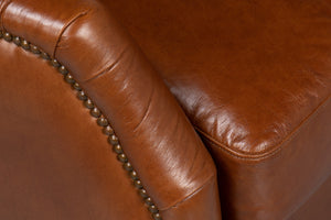 Sarreid Baker Vintage Havana Leather Swivel Chair - Elegant Wood Frame With Stylish Nailhead Detailing Brown  53468