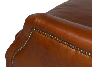 Sarreid Baker Vintage Havana Leather Swivel Chair - Elegant Wood Frame With Stylish Nailhead Detailing Brown  53468