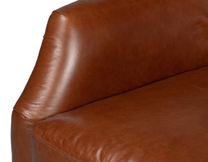 Sarreid Baker Vintage Havana Leather Swivel Chair - Elegant Wood Frame With Stylish Nailhead Detailing Brown  53468