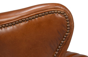 Sarreid Bugatti Leather Swivel Chair - Vintage Havana Style, Nailhead Trim & Wood Base For Ultimate Comfort Brown  53469
