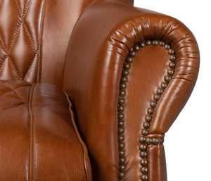 Sarreid Bugatti Leather Swivel Chair - Vintage Havana Style, Nailhead Trim & Wood Base For Ultimate Comfort Brown  53469