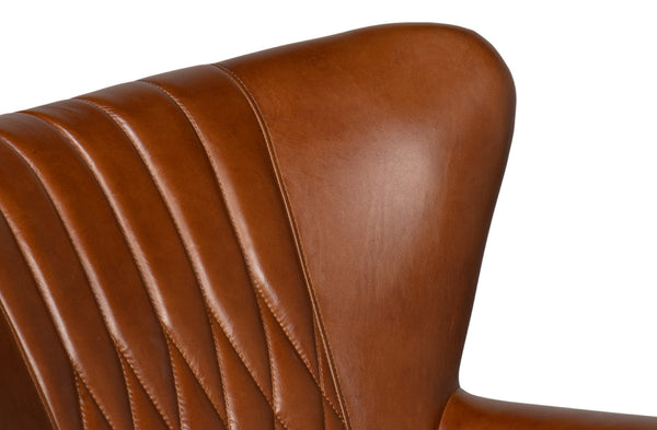 Sarreid Bugatti Leather Swivel Chair - Vintage Havana Style, Nailhead Trim & Wood Base For Ultimate Comfort Brown  53469