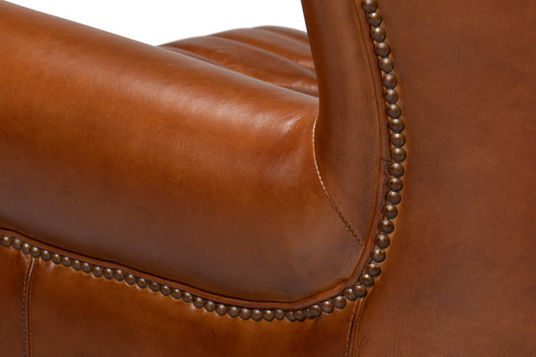 Sarreid Bugatti Leather Swivel Chair - Vintage Havana Style, Nailhead Trim & Wood Base For Ultimate Comfort Brown  53469