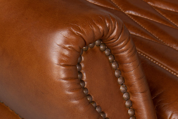 Sarreid Bugatti Leather Swivel Chair - Vintage Havana Style, Nailhead Trim & Wood Base For Ultimate Comfort Brown  53469
