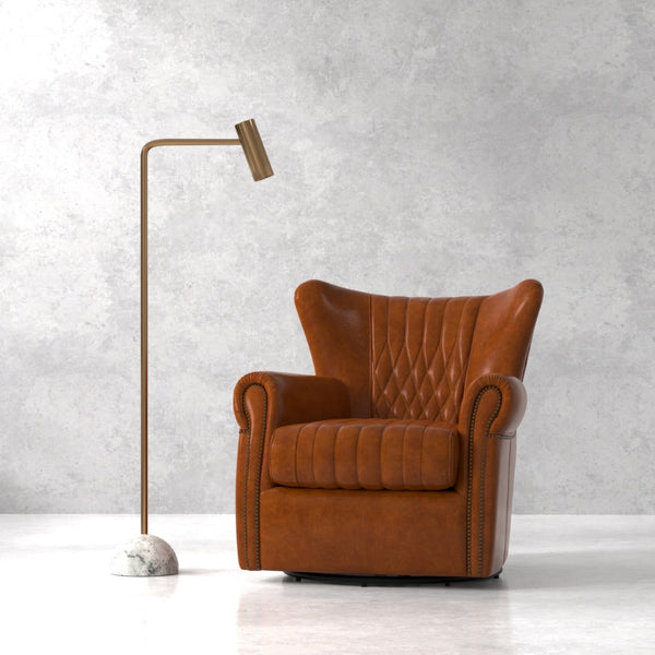 Sarreid Bugatti Leather Swivel Chair - Vintage Havana Style, Nailhead Trim & Wood Base For Ultimate Comfort Brown  53469
