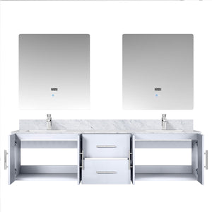 English Elm Glossy 72-inch Double Bath Vanity with Carrara Marble Top, Scratch-Resistant Surface, Chrome Faucet Set & 30" LED Mirrors B2731S01047