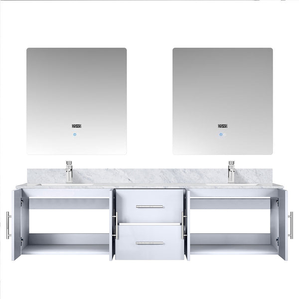 English Elm Glossy 72-inch Double Bath Vanity with Carrara Marble Top, Scratch-Resistant Surface, Chrome Faucet Set & 30" LED Mirrors B2731S01047