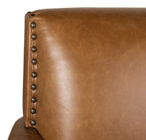 Sarreid Coolidge Leather Swivel Chair In Cuba Brown - Luxurious Comfort With Nailhead Accents & Wood Base Brown  53470