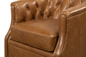 Sarreid Coolidge Leather Swivel Chair In Cuba Brown - Luxurious Comfort With Nailhead Accents & Wood Base Brown  53470