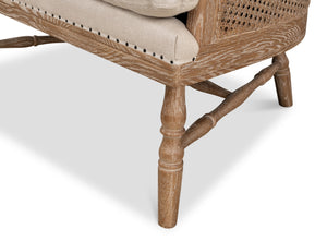 Sarreid Randolph Wing Chair - Luxurious 100% Linen Upholstery In Natural Color With Oak & White Wash Finish Beige  53473