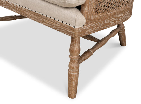 Sarreid Randolph Wing Chair - Luxurious 100% Linen Upholstery In Natural Color With Oak & White Wash Finish Beige  53473