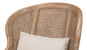 Sarreid Randolph Wing Chair - Luxurious 100% Linen Upholstery In Natural Color With Oak & White Wash Finish Beige  53473