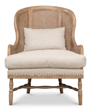 Sarreid Randolph Wing Chair - Luxurious 100% Linen Upholstery In Natural Color With Oak & White Wash Finish Beige  53473