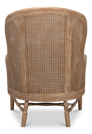 Sarreid Randolph Wing Chair - Luxurious 100% Linen Upholstery In Natural Color With Oak & White Wash Finish Beige  53473