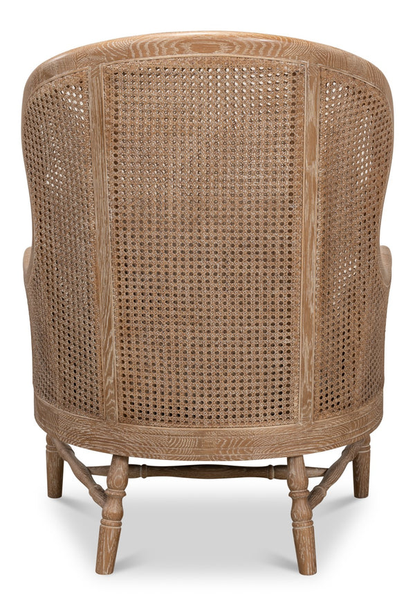 Sarreid Randolph Wing Chair - Luxurious 100% Linen Upholstery In Natural Color With Oak & White Wash Finish Beige  53473