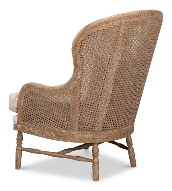 Sarreid Randolph Wing Chair - Luxurious 100% Linen Upholstery In Natural Color With Oak & White Wash Finish Beige  53473