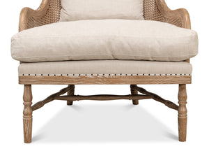 Sarreid Randolph Wing Chair - Luxurious 100% Linen Upholstery In Natural Color With Oak & White Wash Finish Beige  53473