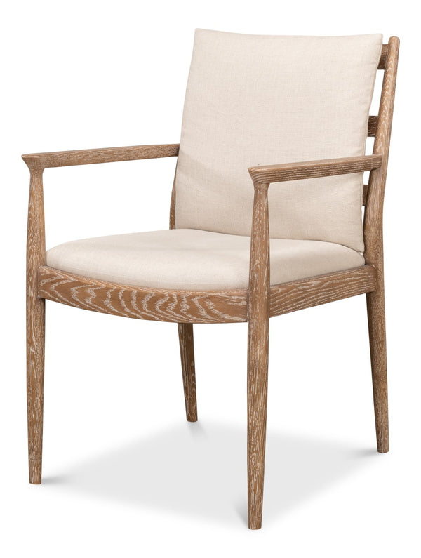 Sarreid Tugen Armchair - Luxurious 100% Linen Upholstery In Natural Color With Elegant Oak & White Wash Finish Beige  53474
