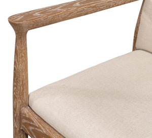 Sarreid Tugen Armchair - Luxurious 100% Linen Upholstery In Natural Color With Elegant Oak & White Wash Finish Beige  53474