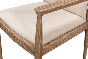 Sarreid Tugen Armchair - Luxurious 100% Linen Upholstery In Natural Color With Elegant Oak & White Wash Finish Beige  53474