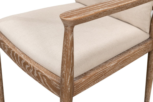 Sarreid Tugen Armchair - Luxurious 100% Linen Upholstery In Natural Color With Elegant Oak & White Wash Finish Beige  53474