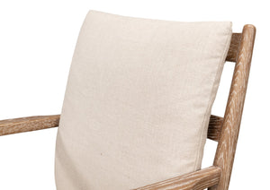 Sarreid Tugen Armchair - Luxurious 100% Linen Upholstery In Natural Color With Elegant Oak & White Wash Finish Beige  53474