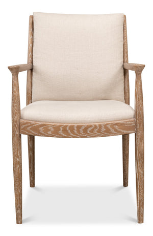 Sarreid Tugen Armchair - Luxurious 100% Linen Upholstery In Natural Color With Elegant Oak & White Wash Finish Beige  53474