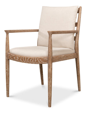 Sarreid Tugen Armchair - Luxurious 100% Linen Upholstery In Natural Color With Elegant Oak & White Wash Finish Beige  53474