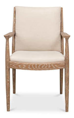 Sarreid Tugen Armchair - Luxurious 100% Linen Upholstery In Natural Color With Elegant Oak & White Wash Finish Beige  53474