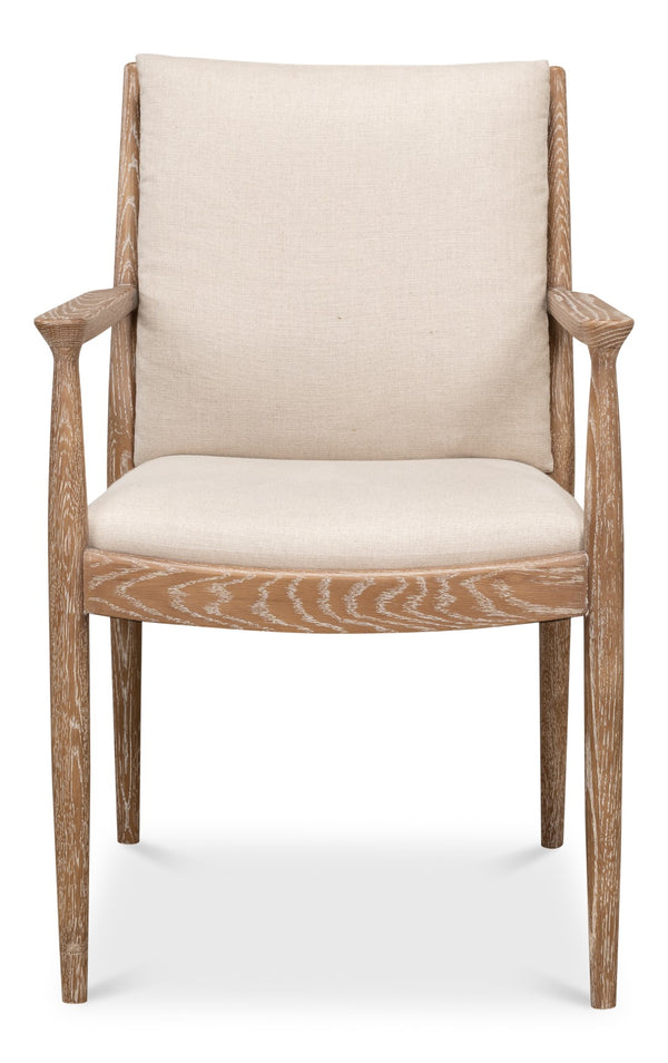 Sarreid Tugen Armchair - Luxurious 100% Linen Upholstery In Natural Color With Elegant Oak & White Wash Finish Beige  53474