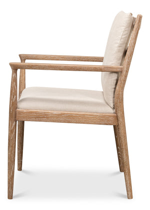 Sarreid Tugen Armchair - Luxurious 100% Linen Upholstery In Natural Color With Elegant Oak & White Wash Finish Beige  53474